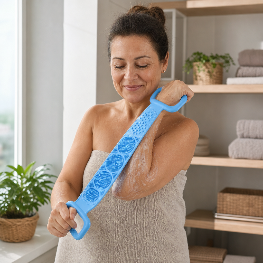Cepillo Corporal de Silicona 2x1 – Exfolia y Alcanza Toda tu Espalda