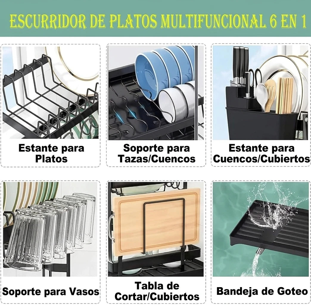 Escurridor de Platos 2 Niveles - Ordena Tu Cocina y Seca Sin Charcos