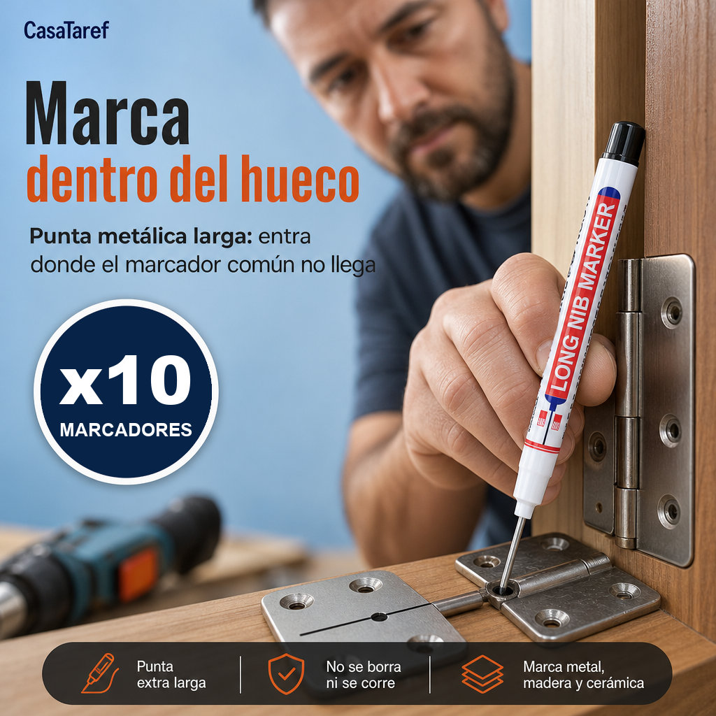 Marcador de Punta Larga x10 - Marca Dentro del Hueco y No Se Borra